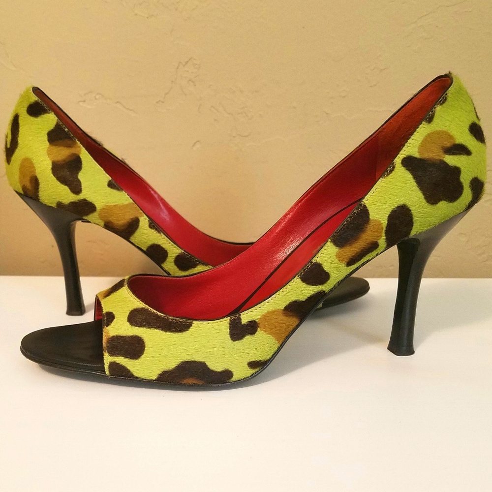 St. John | Green Leopard Print Pony Hair Heels
